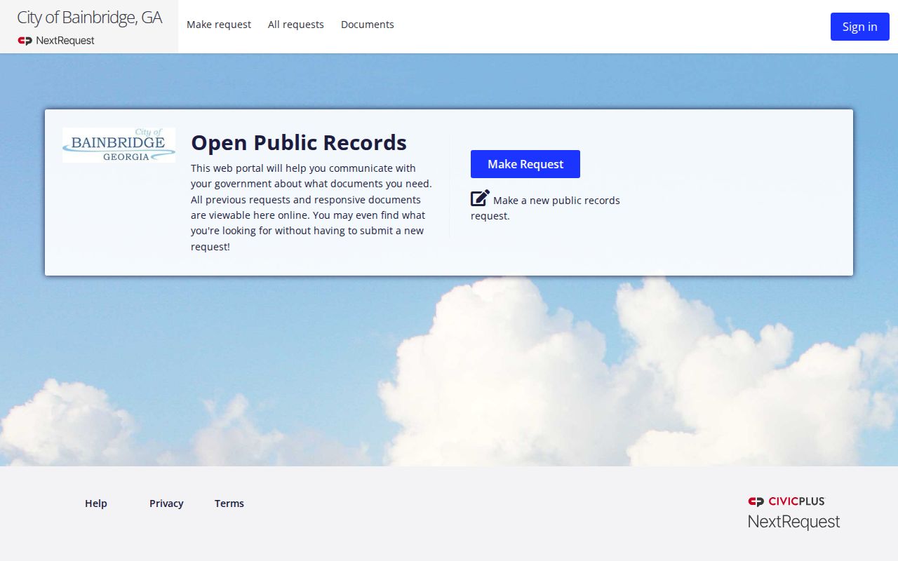 Bainbridge official public records request landing page